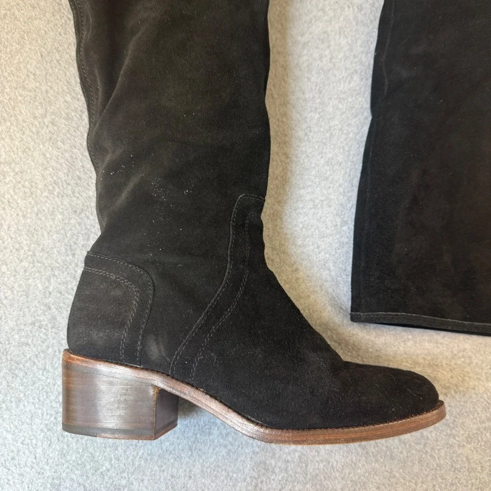 Coach Palmera 2‎ Over The Knee Boots Suede Leather Gold Zipper Buckle Black 8B